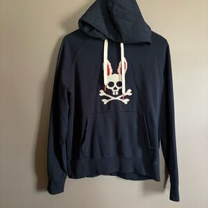 Psycho Bunny Navy Hoodie with Skull Design Size Small